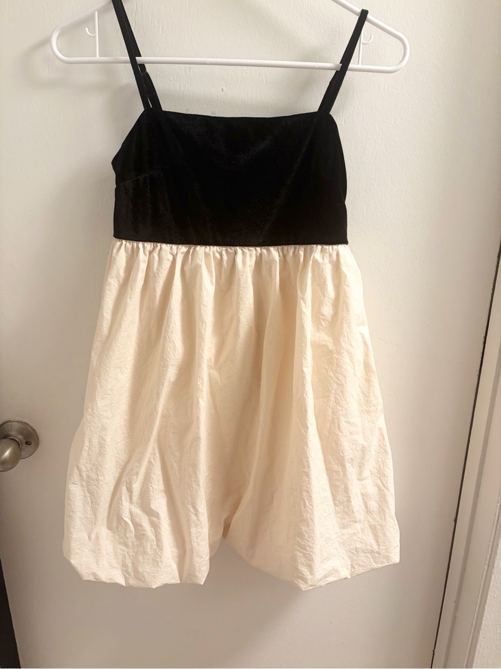 American Eagle Outfitters Black and Cream Spaghetti Strap Mini Dress